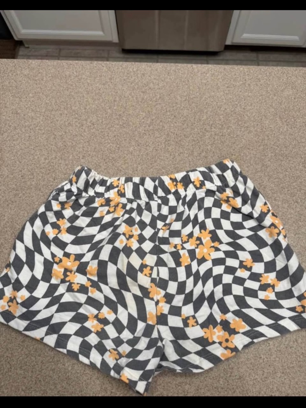 High-Waist Checkerboard Floral Lounge Shorts